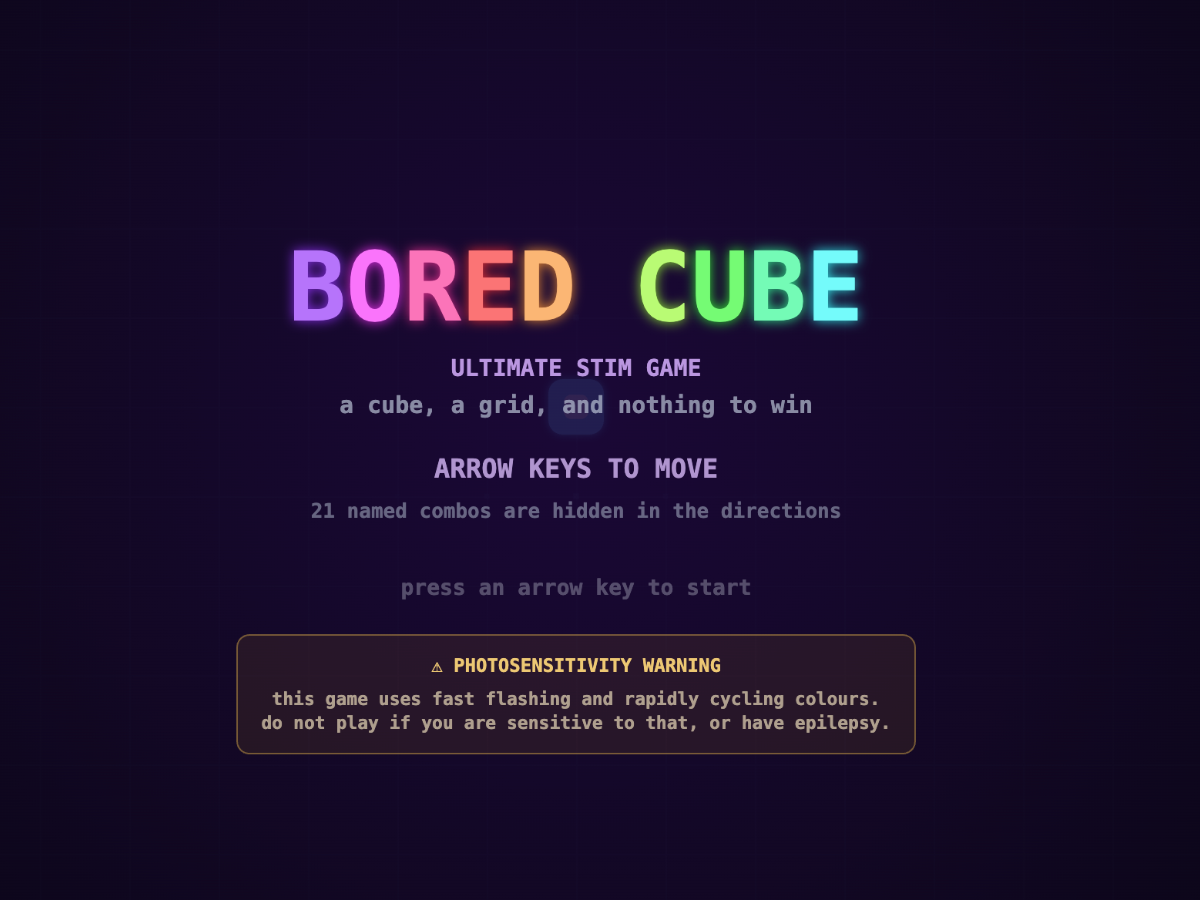 Bored Cube browser stim game — main screen